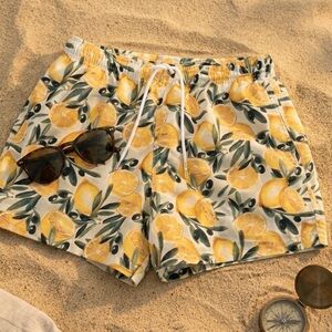 Abercrombie & Fitch 5" Swim Trunks | Lemon & Olive Print | Men's M